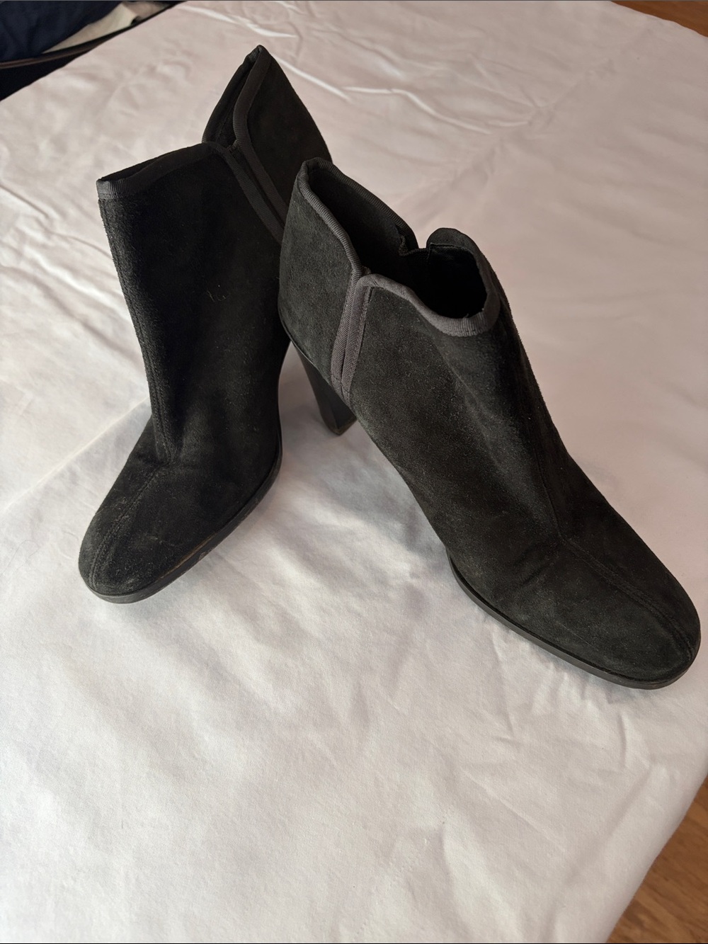 Bandolino Black Suede Ankle Booties with Almond Toe